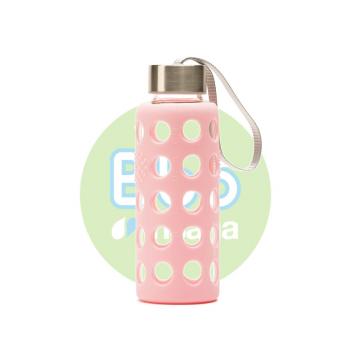 BOTELLA BBO ROSA BOROSILICATO CON SILICONA 300 ml.  IRISANA