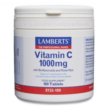 Vitamina-C 1000mg con Bioflavonoides y Escaramujo Eco Vegan 180comp Lamberts