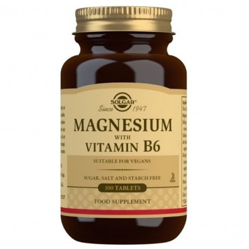 Magnesio con Vitamina B6 SinGluten Vegan 100comp Solgar