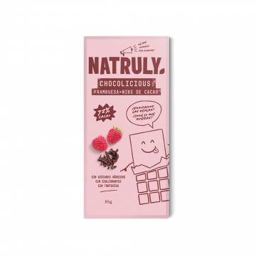 CHOLOLATE CON FRAMBUESA Y NIBS DE CACAO 85 G