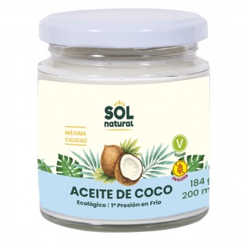 Aceite de Coco Virgen Extra SinGluten Bio Vegan 200ml Solnatural