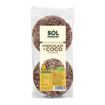 Tortas de Arroz Bañadas con Chocolate y Coco SinGluten Bio 100g Solnatural