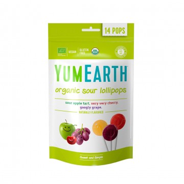 Piruletas de Frutas Acidas SinGluten Bio Vegan 14 Piruletas Yumearth