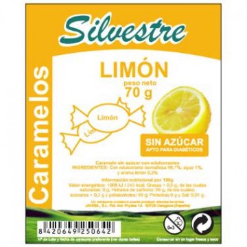 Caramelos Integrales de Limon SinGluten SinAzucar 70g Silvestre