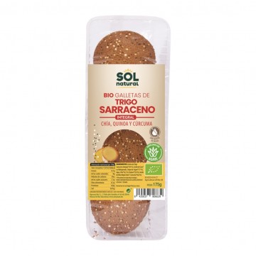 Galletas de Trigo Sarraceno Chia Quinoa y Curcuma Bio 11x175g Solnatural