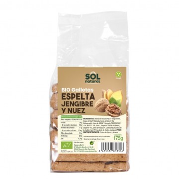 Galletas de Espelta con Jengibre y Nueces Bio Vegan 175g Solnatural