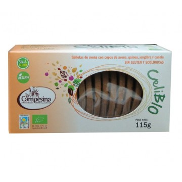 Galletas de Avena con Copos de Avena, Quinoa Jengibre y Canela SinGluten Eco Vegan 115g La Campesina