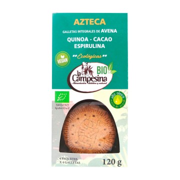 Galletas Azteca Integrales de Avena, Quinoa, Cacao y Espirulina Bio Vegan 120g La Campesina