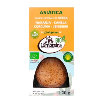 Galletas Asiatica Integrales de Avena, Naranja, Canela, Curcuma y Jengibre Bio Vegan 120g La Campesina