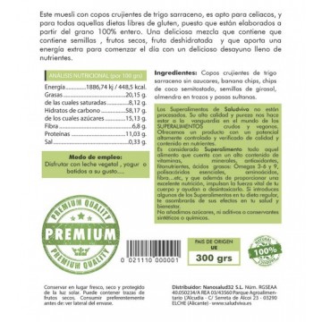 Muesli Crujiente de Trigo Sarraceno y Banana Chips SinGluten 300g Salud Viva