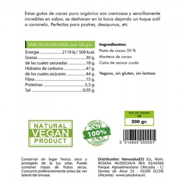 Gotas de Chocolate Crudo SinGluten Eco Vegan 200g Salud Viva