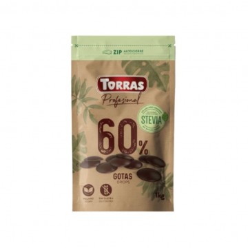 Cobertura de Chocolate Negro 60% Cacao con Stevia Gotas SinGluten Vegan 1kg Torras