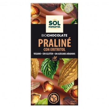 Chocolate Praline Eritritol Bio Vegan SinGluten 70g Solnatural