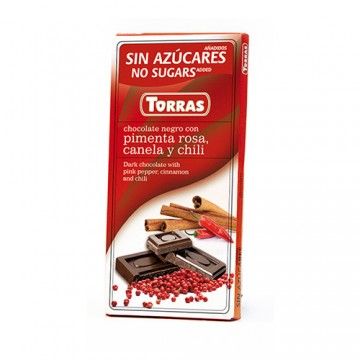 Chocolate Negro con Pimienta Rosa, Canela y Chili SinGluten 75g Torras