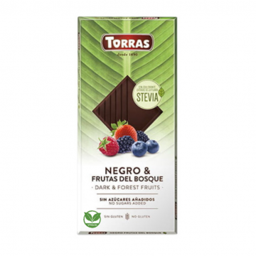 Chocolate Negro con Frutas del Bosque con Stevia SinGluten Vegan 125g Torras