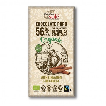 Chocolate Negro con Canela 56% SinGluten Bio Vegan 100g Chocolates Sole