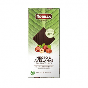 Chocolate Negro con Avellanas con Stevia SinGluten Vegan 125g Torras