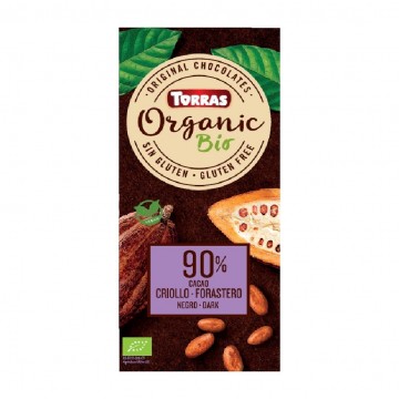 Chocolate Negro 90% Cacao Criollo Forastero SinGluten Bio 100g Torras