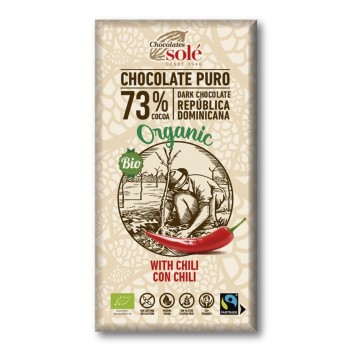 Chocolate Negro 73% con Chili SinGluten Bio Vegan 100g Chocolates Sole