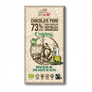 Chocolate Negro 73% con Aceite de Oliva SinGluten Bio Vegan 100g Chocolates Sole