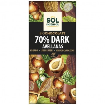 Chocolate Negro 70% Avellanas SinGluten Bio Vegan 70g Solnatural