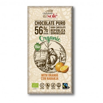 Chocolate Negro 56% con Naranja SinGluten Bio Vegan 100g Chocolates Sole