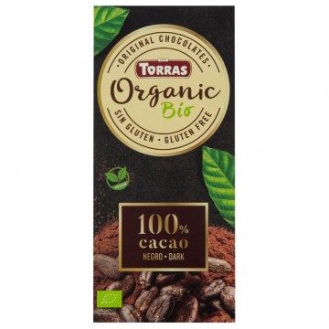 Chocolate Negro 100% Cacao SinGluten Bio Vegan 100g Torras