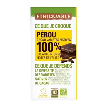 Chocolate Negro 100% Cacao Peru Bio 100g Ethiquable