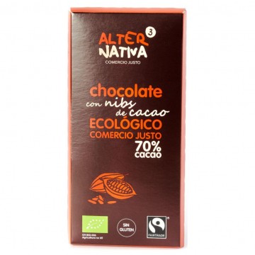 Chocolate con Nibs de Cacao 70% Cacao SinGluten Bio 80g Alternativa3