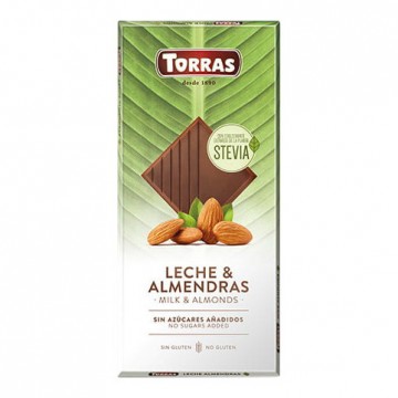 Chocolate con Leche con Almendras con Stevia SinGluten 125g Torras