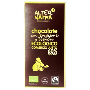 Chocolate con Jengibre y Limon 60% Cacao SinGluten Bio 80g Alternativa3