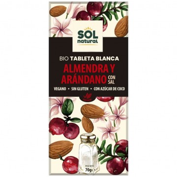 Chocolate Blanco Almendra y Arandano con Sal SinGluten Bio Vegan 70g Solnatural