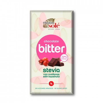 Chocolate Bitter con Avellanas y Stevia 72% Cacao SinGluten 100g Chocolates Sole