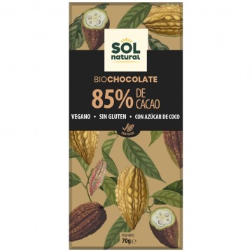 Chocolate 85% Cacao SinGluten Bio Vegan 70g Solnatural