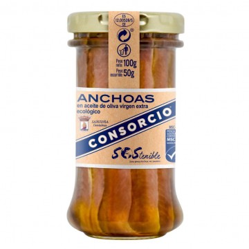 Anchoas en Aceite de Oliva Virgen Extra Tarro Vidrio 100g Consorcio