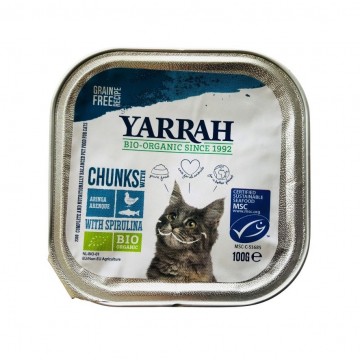 Tarrina para Gatos Trozos con Pescado Bio 100g Yarrah