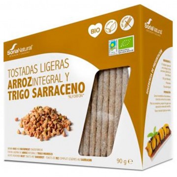 Tostadas Ligeras de Arroz Integral y Trigo Sarraceno SinGluten Bio Vegan 90g Soria Natural