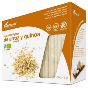 Tostadas Ligeras de Arroz Integral y Quinoa SinGluten Bio Vegan 25x3.8g Soria Natural