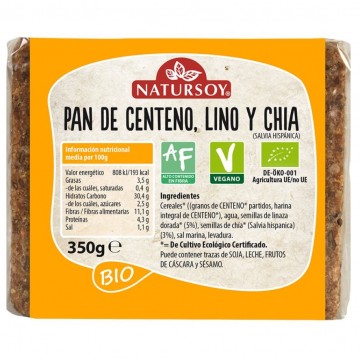 Pan de Centeno Lino Chia Bio Vegan 350g Natursoy