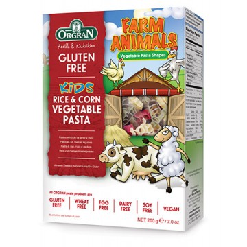 Pasta Vegetal de Arroz y Maiz con Forma Animales SinGluten Vegan 200g Orgran