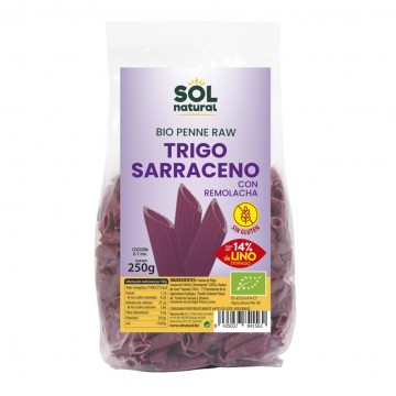 Macarrones Trigo Sarraceno Remolacha Lino SinGluten Bio 250g Solnatural