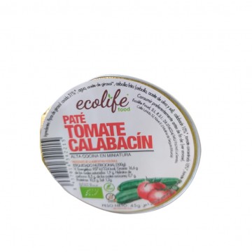 Pate Vegetal de Tomate y Calabacin SinGluten Bio Vegan 45g Ecolife Food