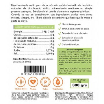 Bicarbonato Sodico SinGluten Vegan 300g Salud Viva