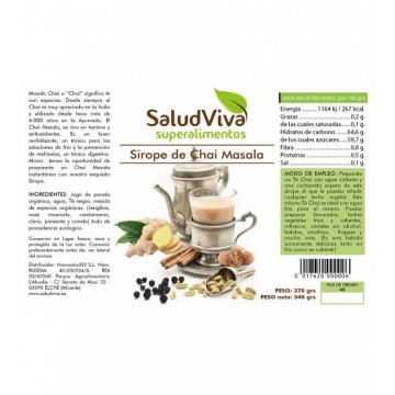 Sirope Chai Masala SinGluten Eco Vegan 370g Salud Viva