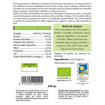 Lino Germinado en Polvo SinGluten Eco Vegan 250g Salud Viva