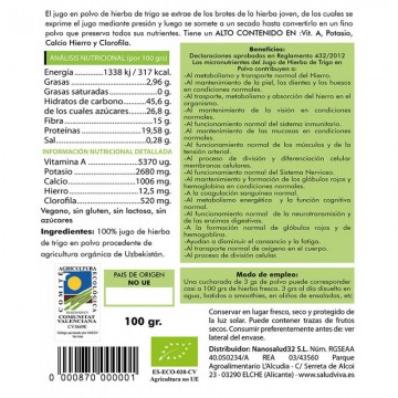 Jugo de Hierba de Trigo SinGluten Eco Vegan 100g Salud Viva