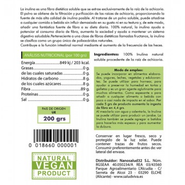 Inulina de Achicoria Polvo SinGluten Eco Vegan 200g Salud Viva