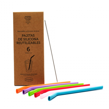 PAJITAS REUTILIZABLES DE SILICONA, 6 UND CON LIMPIADOR