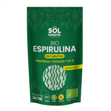 Espirulina en Tabletas SinGluten Bio Vegan 200 Tabletas Solnatural