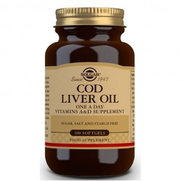 Aceite de Higado Bacalo Cod Liver Oil SinGluten 100caps Solgar